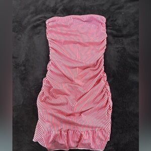 Edikted Red and White Striped Ruched Dress